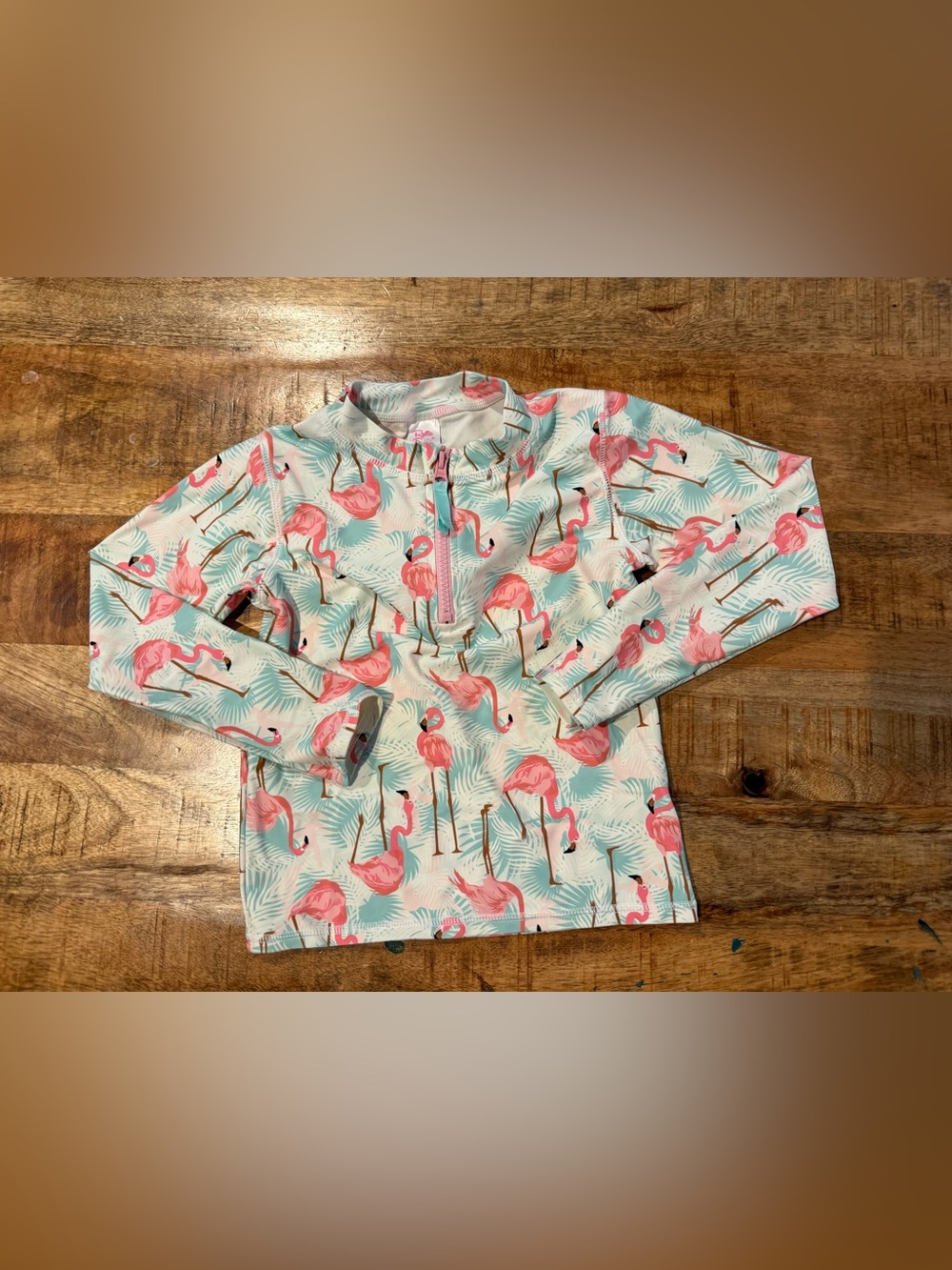Ruffle Butts Pink Flamingo Rashgaurd Swimsuit Top Size 7